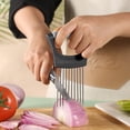 thumbnail image 2 of Onion Holder for Slicing, Stainless Steel Vegetable Slicing Guide with Handle for Onions, Potatoes, Tomatoes, Lemon & Meat Prep, 2 of 7