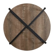 Household Essentials Jamestown Round Coffee Table Ashwood Rustic Wood Grain and Black Metal