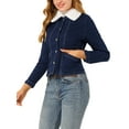 thumbnail image 4 of INSPIRE CHIC Women's Turn Down Collar Long Sleeve Button Down Short Denim Jacket XL Dark Blue, 4 of 6