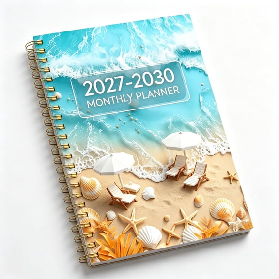 2027-2030 Monthly Planner, 4 Year Monthly Calendar Planner with Beach-Themed Covers & Monthly Tabs, 48-Month Annual Calendar Planning Notebook for Work Home