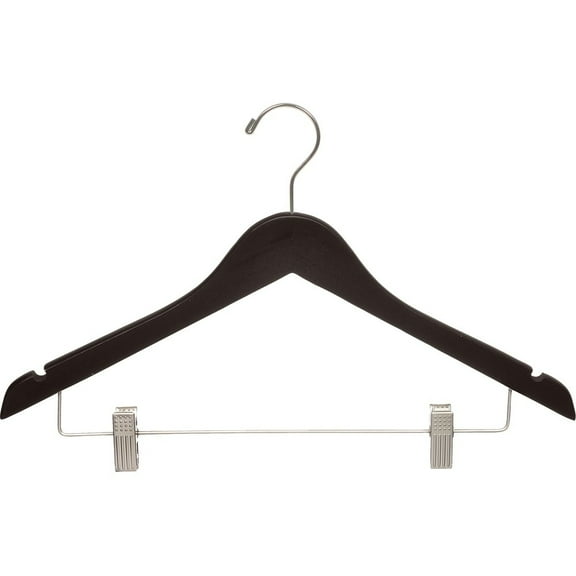The Great American Hanger Company Espresso Finish Wooden Combo Hanger with Clips and Brushed Chrome Hardware (Box of 100)
