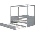 thumbnail image 3 of Canopy Bed, Twin Size Canopy Day Bed with Twin Size Trundle, Four-Poster Wood Platform Bed Frame with Strong Slat Support, Practical for Home, Trundle with Wheels, No Box Spring Needed, 3 of 9