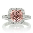 thumbnail image 2 of 1.80 Carat Cushion Cut Morganite And Diamond Moissanite Engagement Ring Halo Desgin With 18K White Gold Plating, Promise Ring, Anniversary Ring, 2 of 2