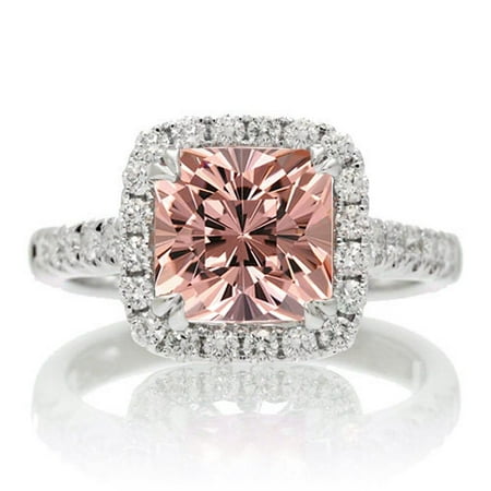 1.80 Carat Cushion Cut Morganite Engagement Ring Halo Desgin with 18k Gold