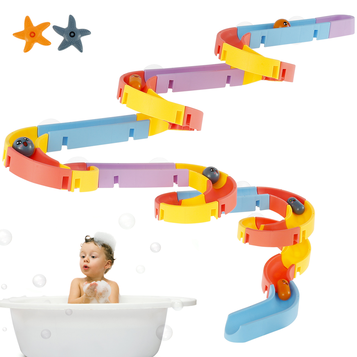 56Pcs Baby Bath Toy for Kids Ages 48 Toddlers, Wall Bathtub Slide Track Toys Track Shower Water
