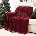 thumbnail image 5 of Battilo Burgundy Chenille Throw Blanket, Decorative Fringe Dark Red Blanket,Christmas Decor,50"x60", 5 of 8