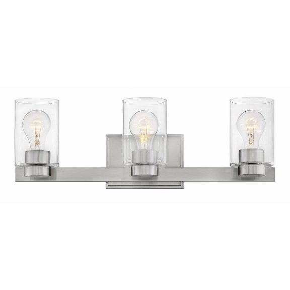 3 Light Bathroom Vanity in Transitional Style 21.5 inches Wide By 7 inches High-Brushed Nickel Finish-Clear Glass Color-Halogen Lamping Type Bailey