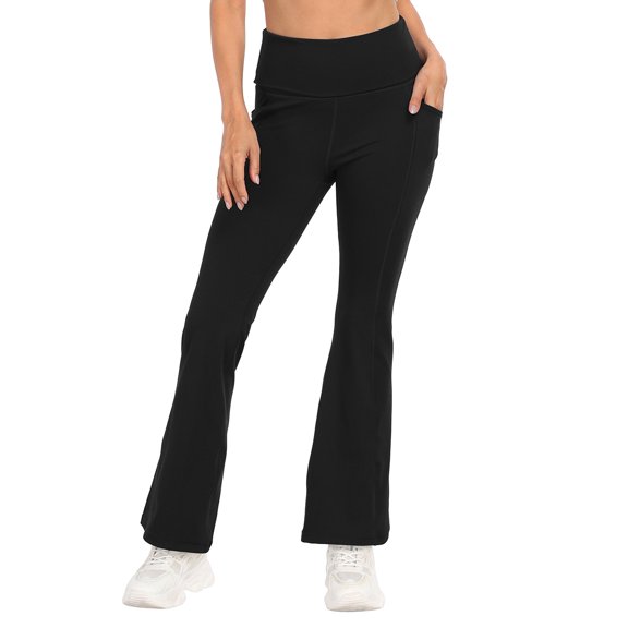 HDE Women's Fold Over Yoga Pant Workout Leggings with Pockets Black S Short