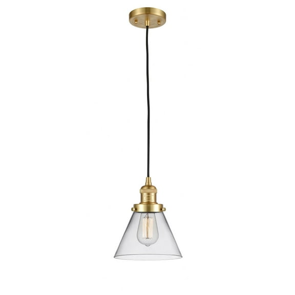Innovations Lighting  Franklin Restoration Cone - 1 Light 8" Cord Hung Mini Pendant Clear/Satin Gold