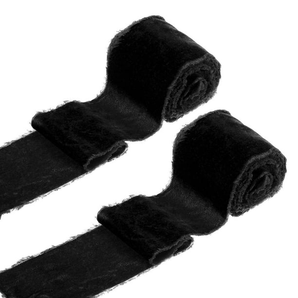 Uxcell 2 Roll Cinta de Terciopelo, 3 Pulgadas x 3 Yardas Cinta de Seda Hecha a Mano con Flecos Deshilachados para Decoración de Bodas, Negra