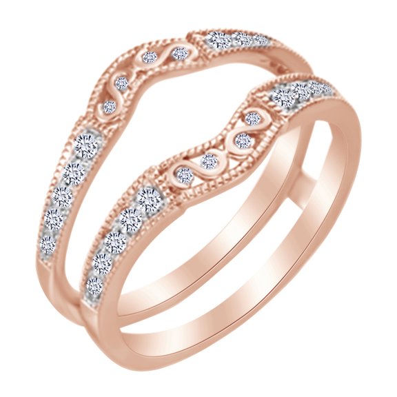 AFFY White Natural Diamond Enhancer Guard Ring in 14k Rose Gold Ring Size : 4