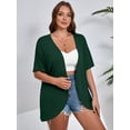 thumbnail image 3 of SHOWMALL Women's Plus Cardigan Short Sleeve Open-Front Lightweight Summer Cover Up 1X Dark Green, 3 of 7