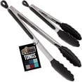 thumbnail image 2 of PYAN-Stainless Steel Heat Resistant Kitchen Tongs for Cooking, 12 + 14 Inch Set of 2 BBQ Tong, Non Scratch Silicone Tip for Pan, Strong Grip, Grab Food, Toss Salad, Air Fryer, Pull Lock, Black, 2 of 3