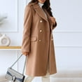 thumbnail image 5 of Stichou Womens Wool Blend Pea Coat Jacket Casual Fall Winter Lapel Double Breasted Office Work Long Overcoat Khaki XL, 5 of 8
