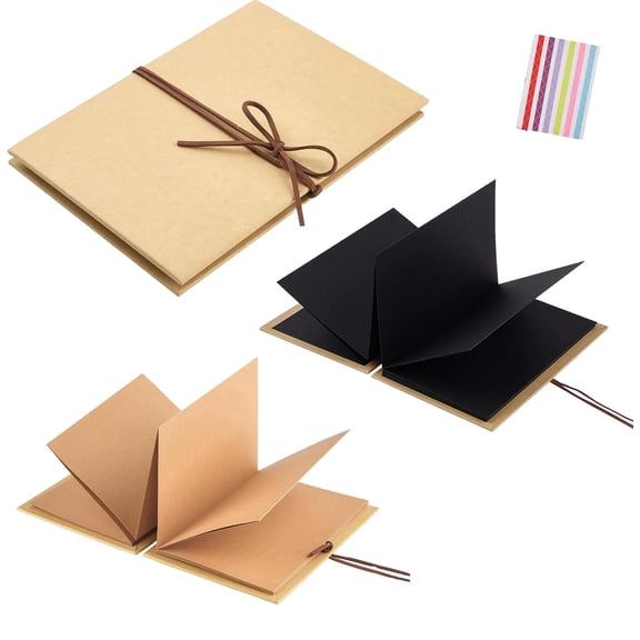 2-Pack Scrapbook Album 6x8 Inch Small Photo Album with DIY Accessories Set, Stretchable Folding Kraft Paper Memory Book for Wedding Anniversary (1 Brown   1 Black)