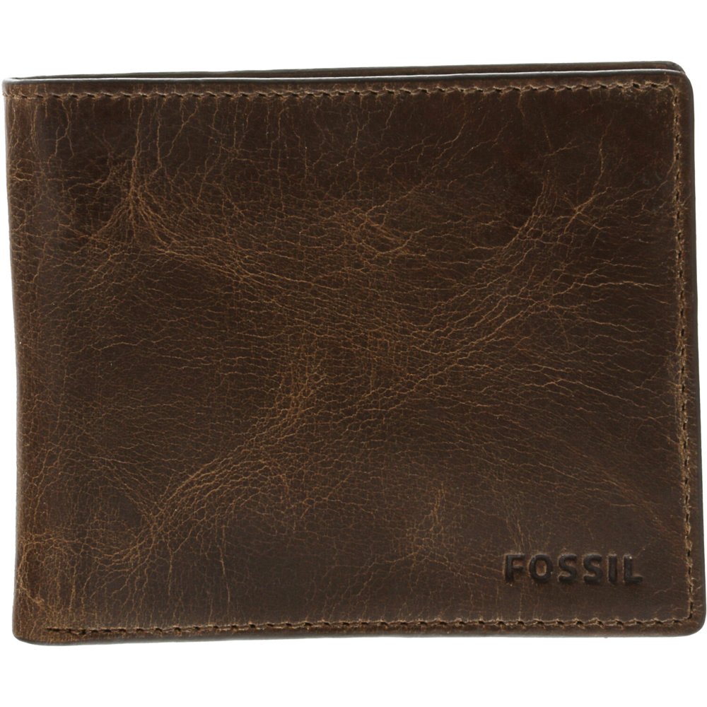 Fossil Fossil Men's Large Derrick Coin Pocket Bifold Leather Wallet Brown