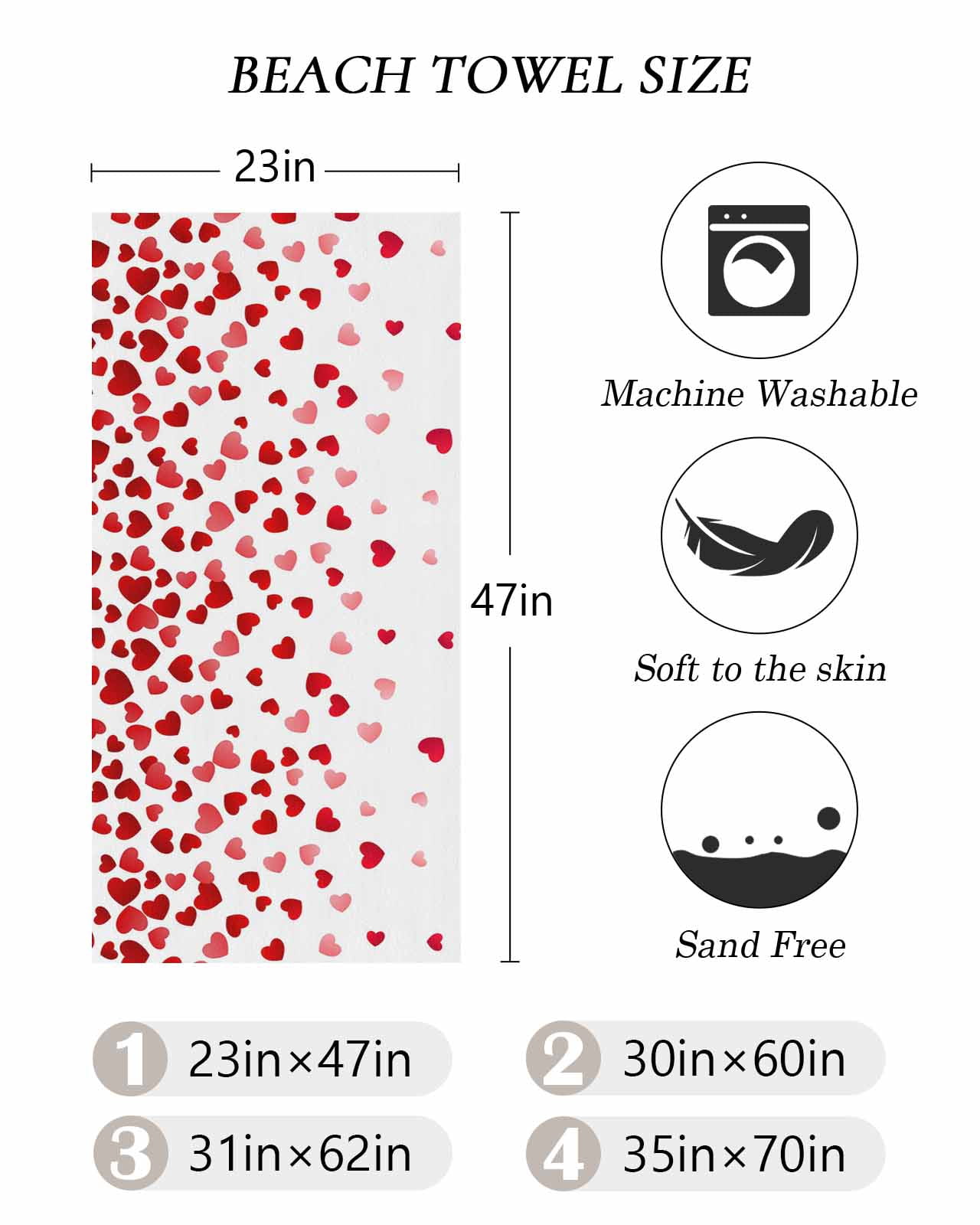 Love Hearts Fallen Beach Towels Oversized Super Absorbent, Valentines Day Red Loving Lightweight Bath Towel Quick Dry Sets For Bathroom/Pool/Rv Camping/Beach Play/Gym Room/Picnic 35"x70"