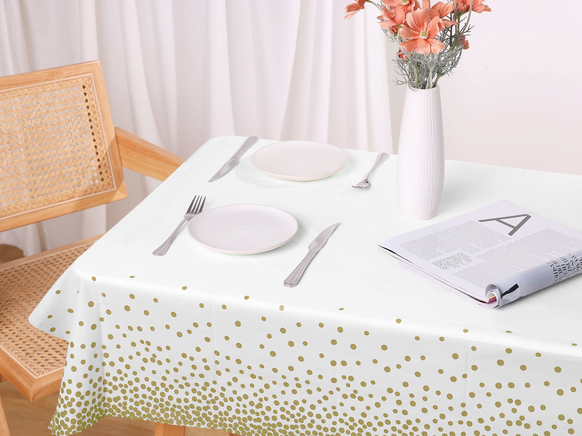 Unique Bargains 6 Pcs Rectangle Disposable Plastic Table Cover Tablecloth Gold 54"x108"