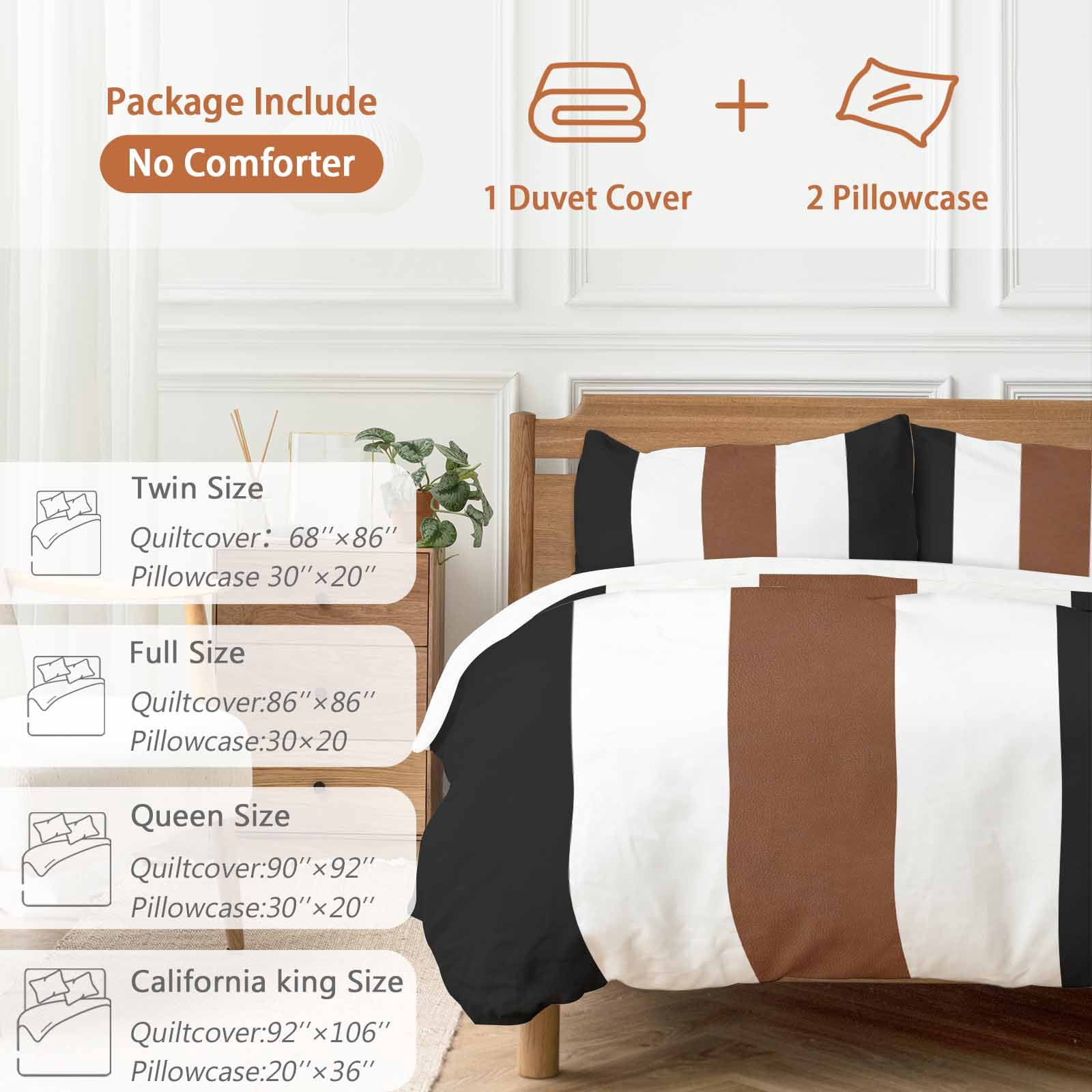 Brown Black White Boho Bedding 3 Piece Duvet Cover Set California King, Contemporary Modern Art Soft Microfiber Comforter Cover with Zipper Closure & Pillowcases, Wrinkle & FadeResistant Quilt Cover