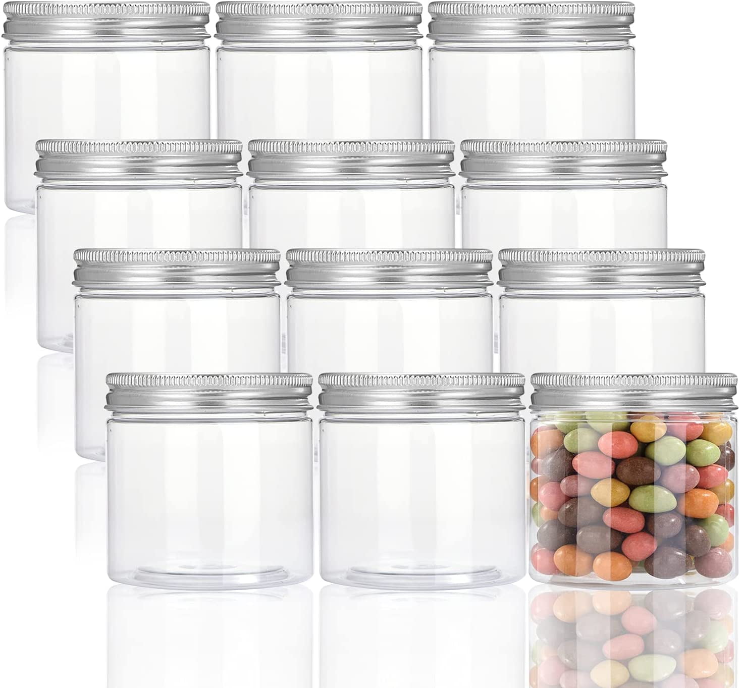 Disposable Plastic Jar with Lid, Candy Jar, Snack Jar - Clear - 8.5 oz - Aluminum Lid - 100ct Box