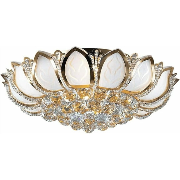 7 Head Crystal Chandelier, Gold K9 Crystal Lotus Shape Lamp, Modern Luxury Lighting Fixture LED Chandelier Light Pendant Ceiling Fixture for Living Room, Dining Room, Hotel (No Remote Control)