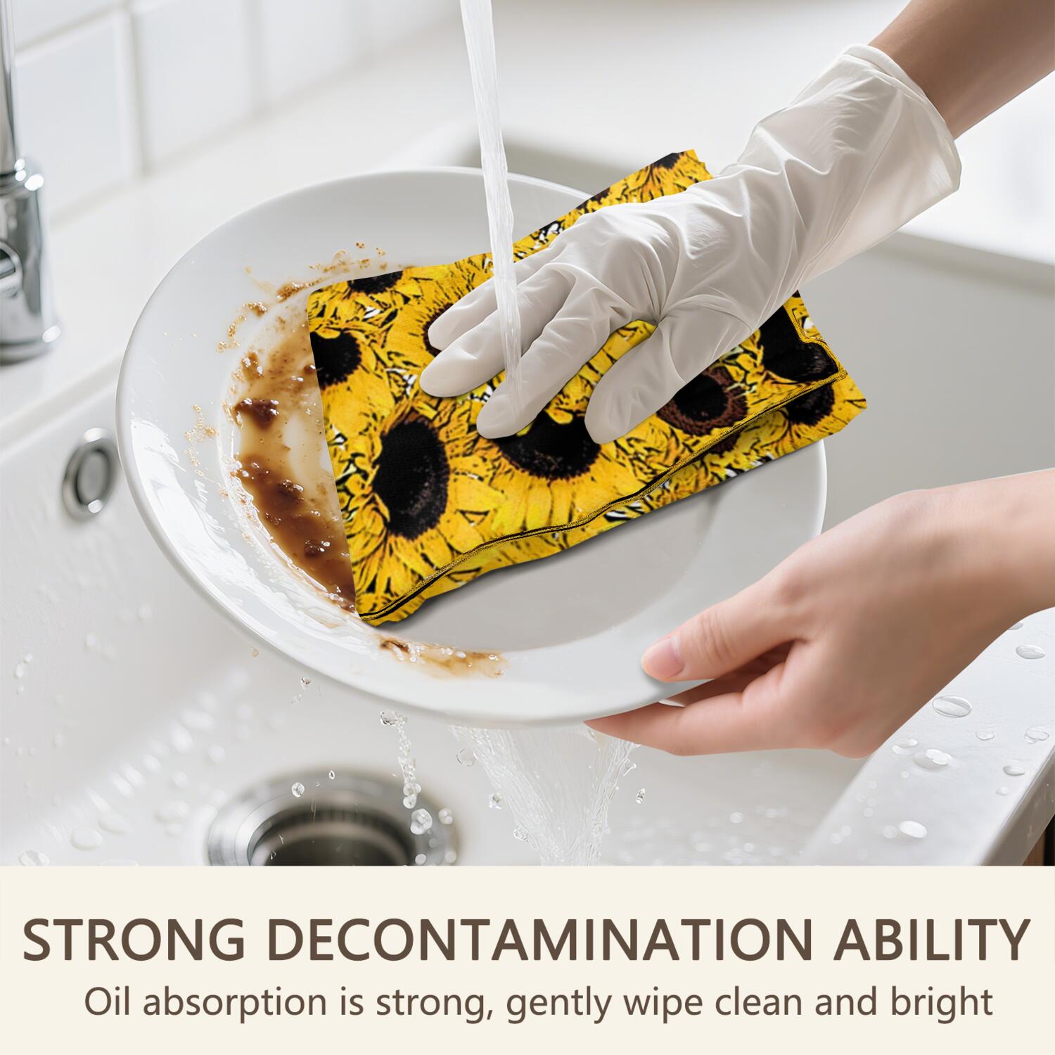 6 Pcs Funny Kitchen Towels,Yellow Sunflower Pattern Microfiber Dish Towels,Kitchen Tea Towels,Kitchen Towel Set (18" X 26")