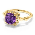 thumbnail image 2 of Gem Stone King 18K Yellow Gold Plated Silver Purple Amethyst and White Created Sapphire  Ring for Women (2.20 Cttw, Gemstone February Birthstone, Cushion 8MM, Size 6), 2 of 6