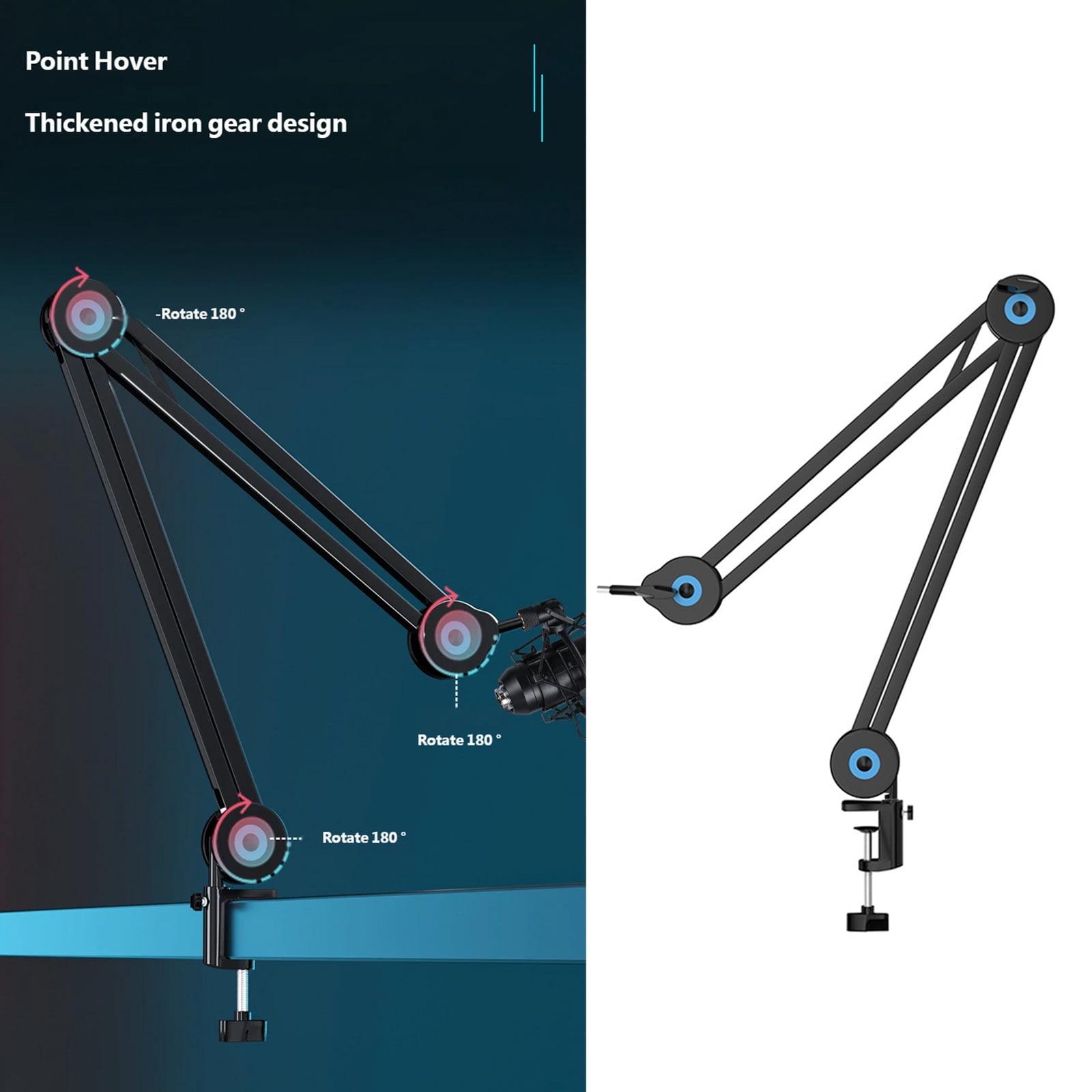 1/4 Thread Mic Suspension Scissor Boom Stand With 360Degree Rotating Base Adjustable Arm For Podcasting Recording Studio