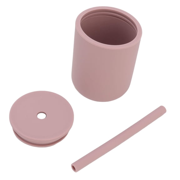 LAZIOEGR 210ml Silicone Training Cup with Straw, Leakproof, Anti‑Slip Handle, BPA‑Free, Reusable, Splash‑Proof, 80% Leak‑Proof, Light Fuchsia