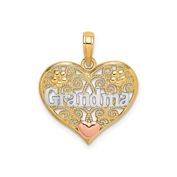 10k Two-Tone Gold Grandma Heart Pendant Charm with Rose Gold Filigree