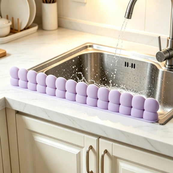 Silicone Sink Guard Water Barrier Keeps Counter Dry While Washing Dishes, Splash Guard With Suction Cups And Ergonomic Arm Rest For Kitchen Countertop