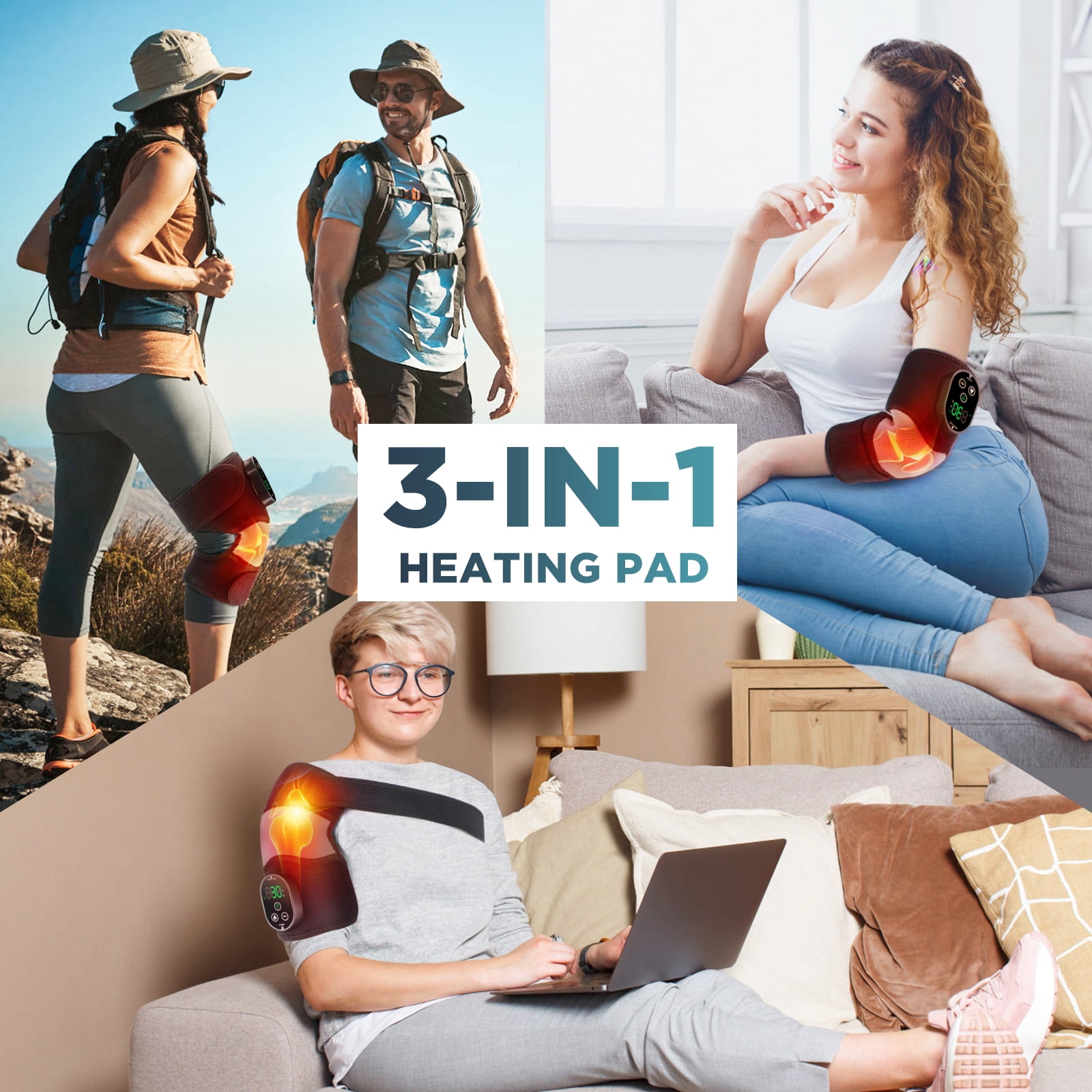 Flaremore Heated Knee Massager,Vibration Knee Heating Pad,Cordless Shoulder Heating Pads Elbow Brace 3 in 1 with 6 Heat Level 3 Vibration for Joint Discomfort Stress Relief,Gift for Men Womem,1PC