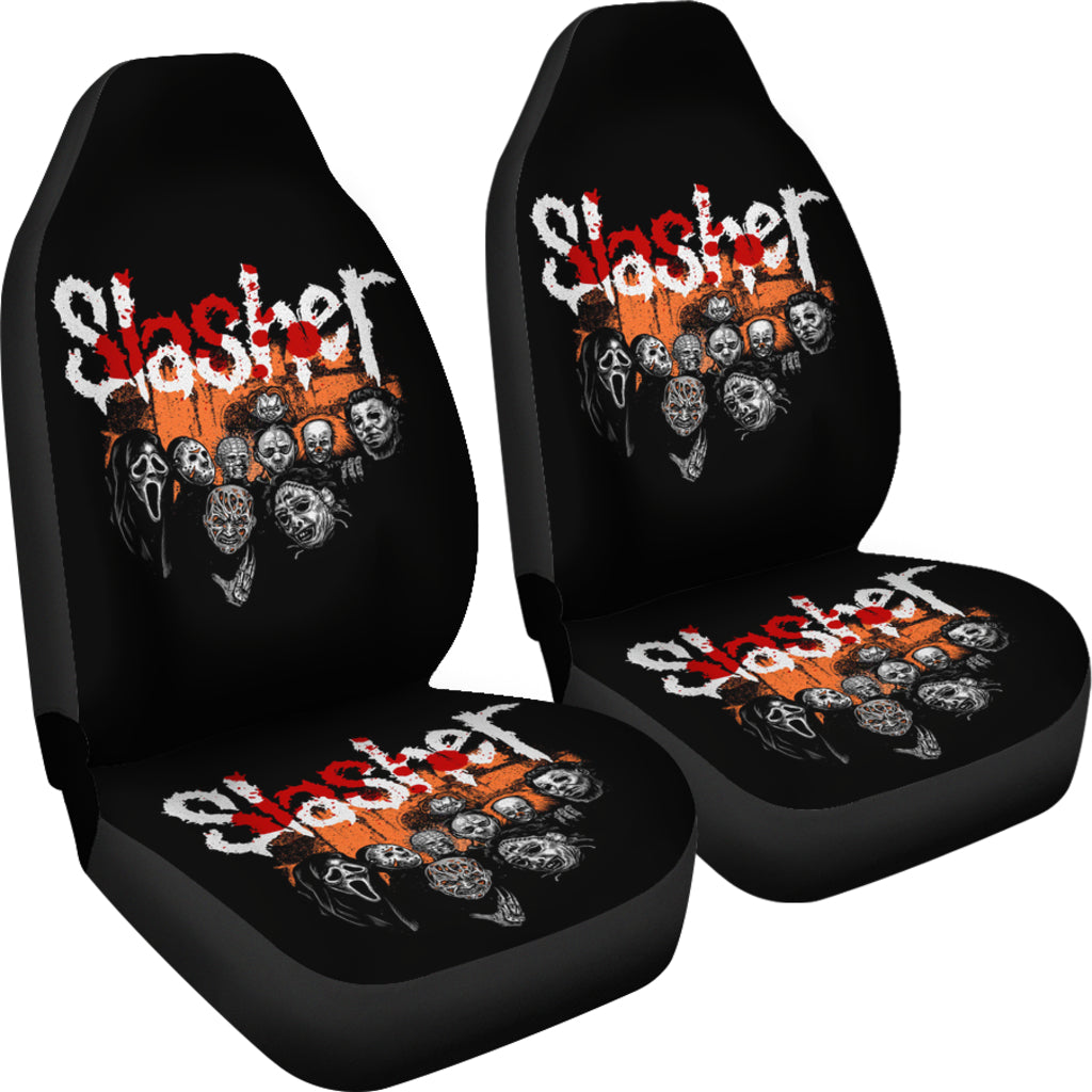 Slasheet Car Seat Covers Set 2Pc With Foaming Lining, Halloween Decorative Automotive Car Decor. Horror Movies Halloween Car Decor