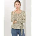 thumbnail image 2 of INSPIRE CHIC Blouse à Manches Longues Florale à Encolure Carrée avec Ceinture pour Femmes, 2 of 6