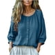 thumbnail image 3 of TaTaai Women's crew neck 3/4 sleeve top, solid color, linen cotton fabric, lantern sleeve, button detail, casual stylish, breathable comfortable, ideal for daily outings & brunch dates Gift, 3 of 7