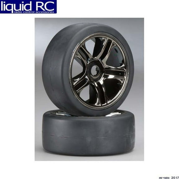 Traxxas 6479 Black Chrome Front Wheels(2) 118 MPH Slicks Tires: 1/7 XO-1/X0-1