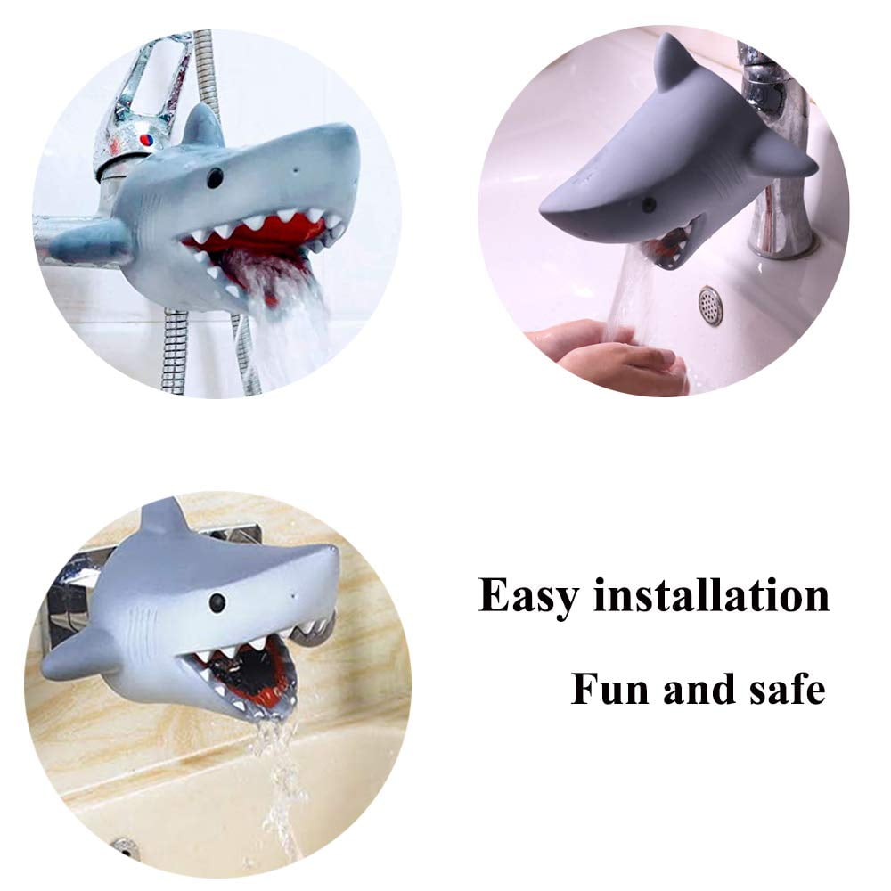 faucet extenderCartoon Faucet Extender Sink Kids Sink Hand Wash Extender Splash Guard - Kids Kitchen Accessories (Gray Shark)