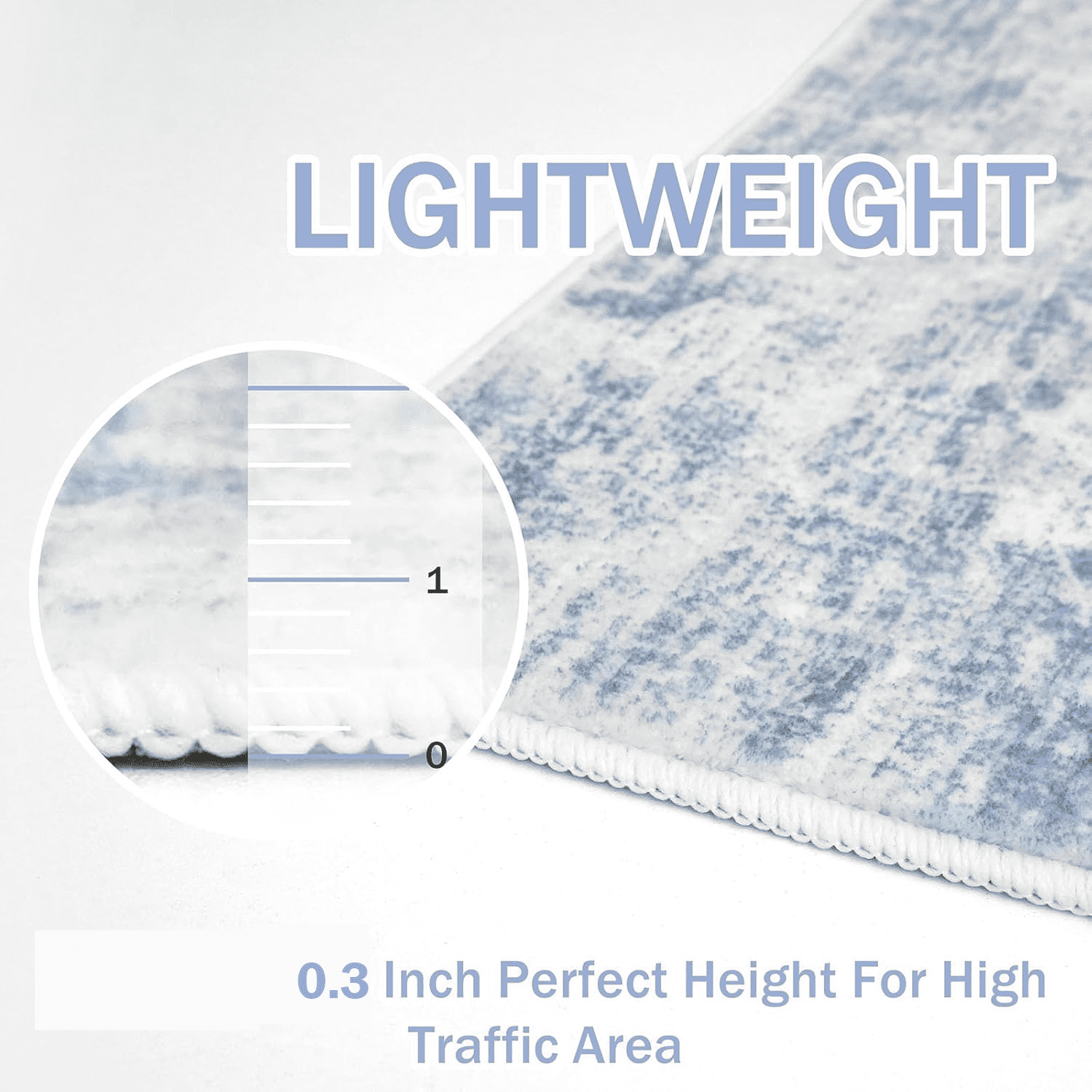 iOhouze Runner Rugs 2x6 Washable Runner Rug for Hallways Non Slip Kitchen Runner Low Pile Soft Printed Faux Wool Abstract Floor Runner for Inodoor Bedroom Entryway Laundry Room, Light Blue/Grey/White