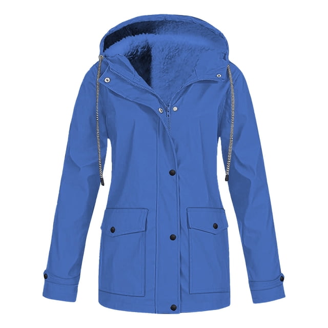 Fleece-Lined Rain Jacket, Waterproof Hiking Shell, Winter Outdoor Coat Blue Xxl , Coat