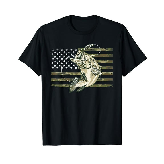 Fishing Camouflage US American Flag Bass Fish Fisherman Camo T-Shirt