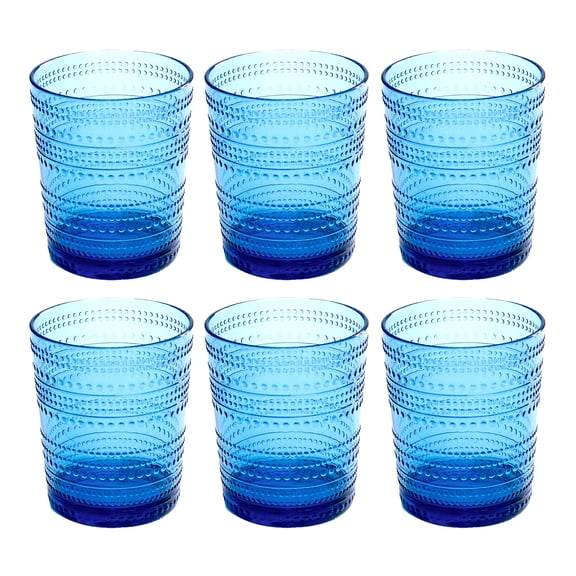 Beaded Acrylic Drinking Glass - Cobalt Blue - 15.6 oz - Set of 6