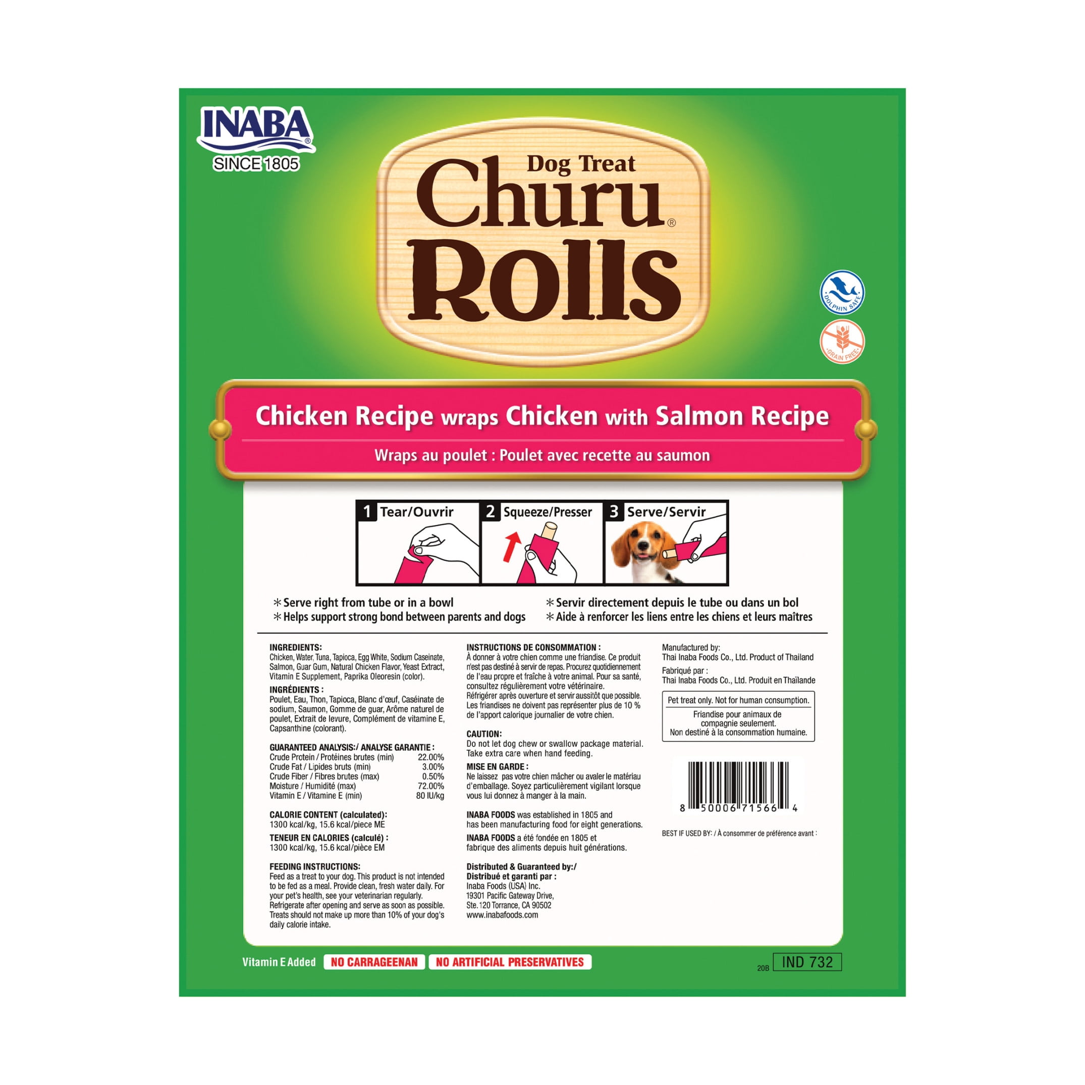 Churu Rolls for Dogs Chicken Recipe wraps Tuna with Salmon Recipe (Soft Baked Chicken Filled with Churu Puree) 24 tubes (8 packs of 3 tubes)