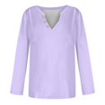 thumbnail image 4 of Women's Summer Tops Women's Fashion Casual V-Neck Long Sleeve Loose Soild Printed T-Shirt Ladies Top With Decorative Buttons, 4 of 5