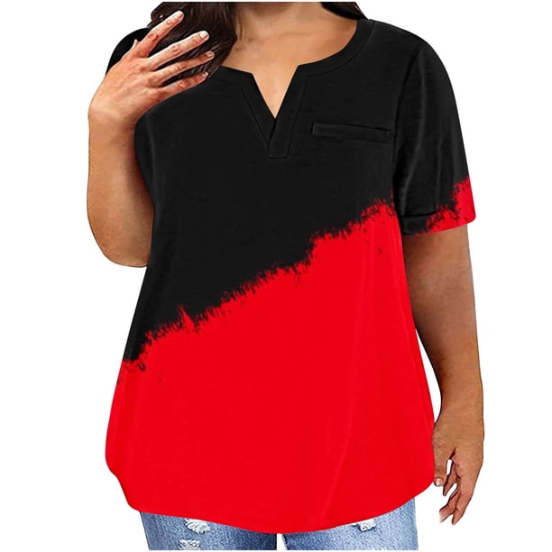Camisetas Casuales de las Mujeres Largo Casual Impreso Cuello Redondo Suelto Top, Camiseta de Verano de Manga Corta