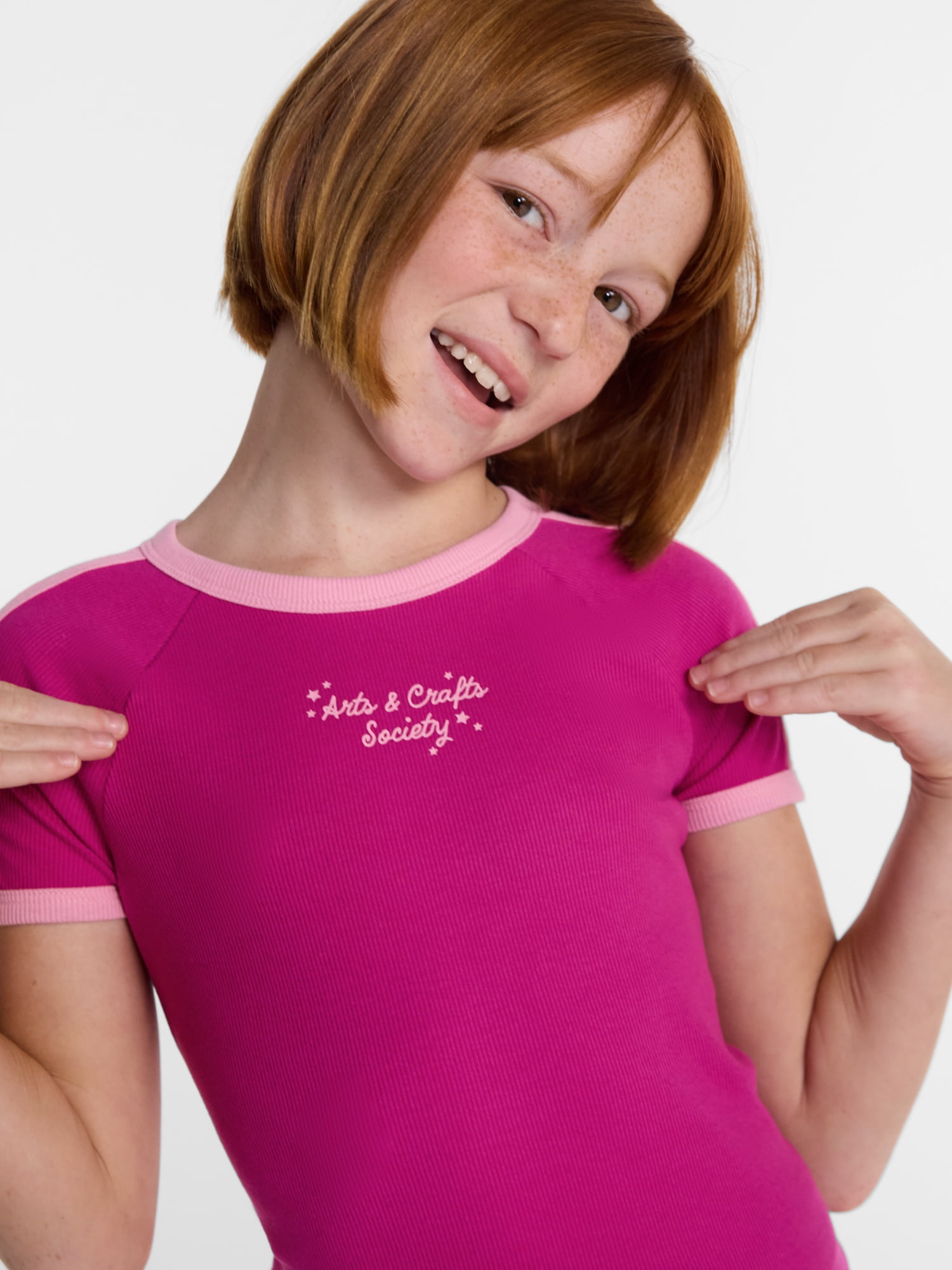 Wonder Nation Girls Sporty Graphic Top with Short Sleeves, Sizes 4-18 & Plus