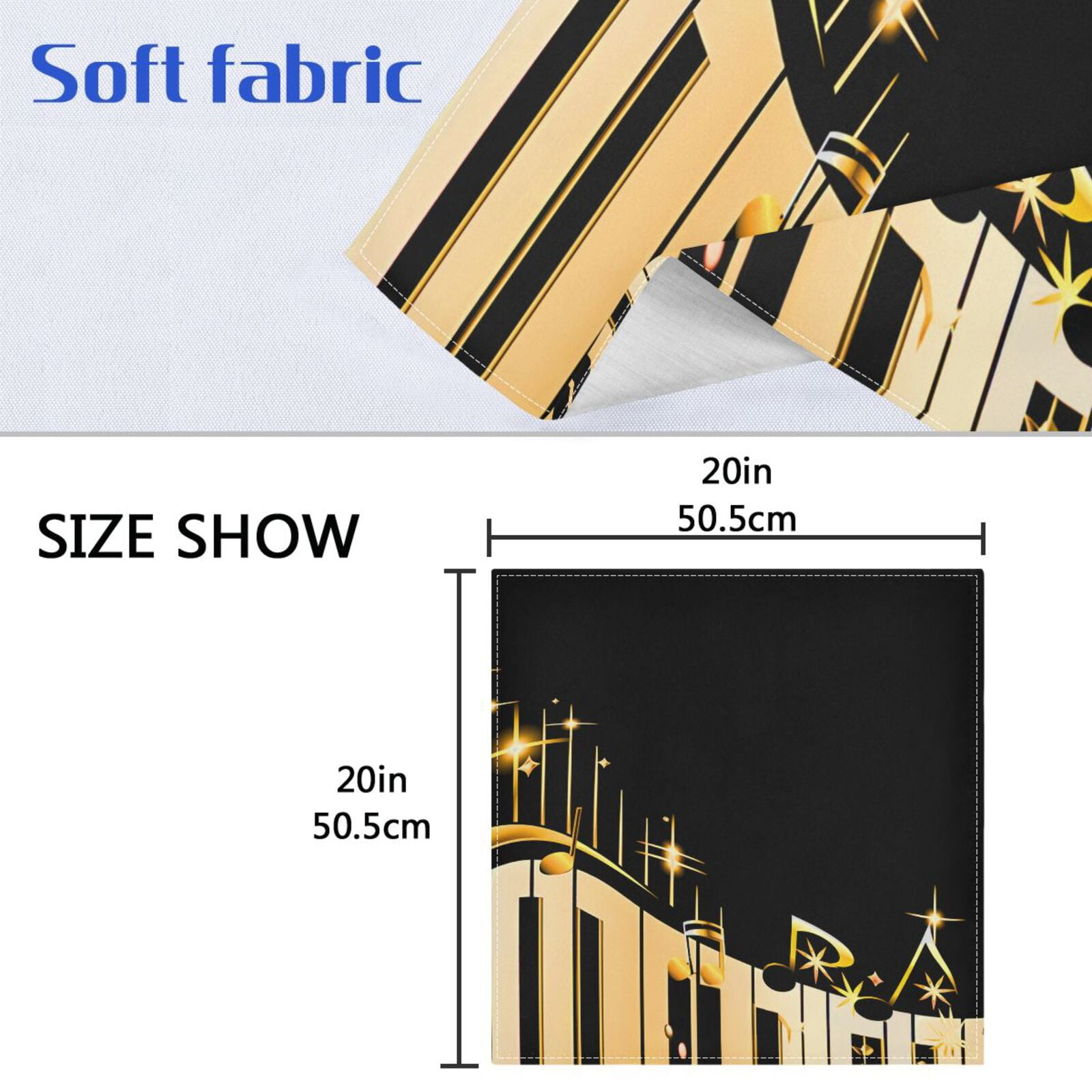 JSTEL Gold Music Notes Piano Keys Cloth Napkins Set of 6, 20x20 Inch Washable and Reusable Napkin for Decoupage Dinner Party Everyday Use