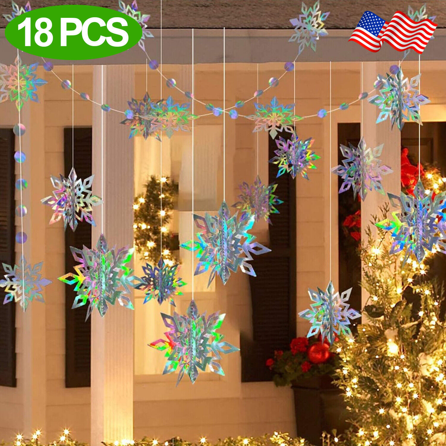 GDFIH 18PCS Christmas 3D Hanging Snowflake Decor Silver Holographic  Snowflake Pendants 