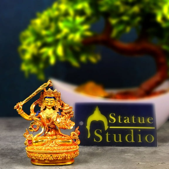 StatueStudio Buddha Statue For Home Décor Nepali Budha Showpiece Golden Copper Figurine