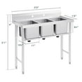 thumbnail image 3 of Wilprep Dishwashing Sink w Backsplash Heavy Duty Water Basins More 3 Compartments, 3 of 9