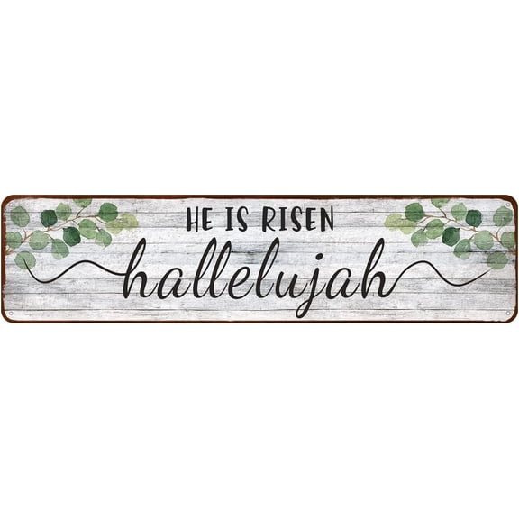 Christian Prayer Sign - He is Risen Hallelujah Sign, Farmhouse Rustic Wall Art Decor Home Office Decoration 4"x16"
